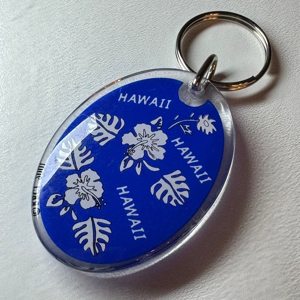 Hawaii Souvenir Keychain Blue Hibiscus Flowers Island Travel Keyring